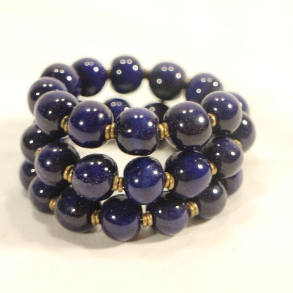 KAZURI BEADS Handmade Dark Blue Wraparound Spring Bracelet OS